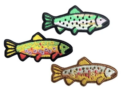 Set Of 3 Embroidered Trout Iron on Patches Fly Fishing Fish Patch Brook Brown - Image 1 of 4
