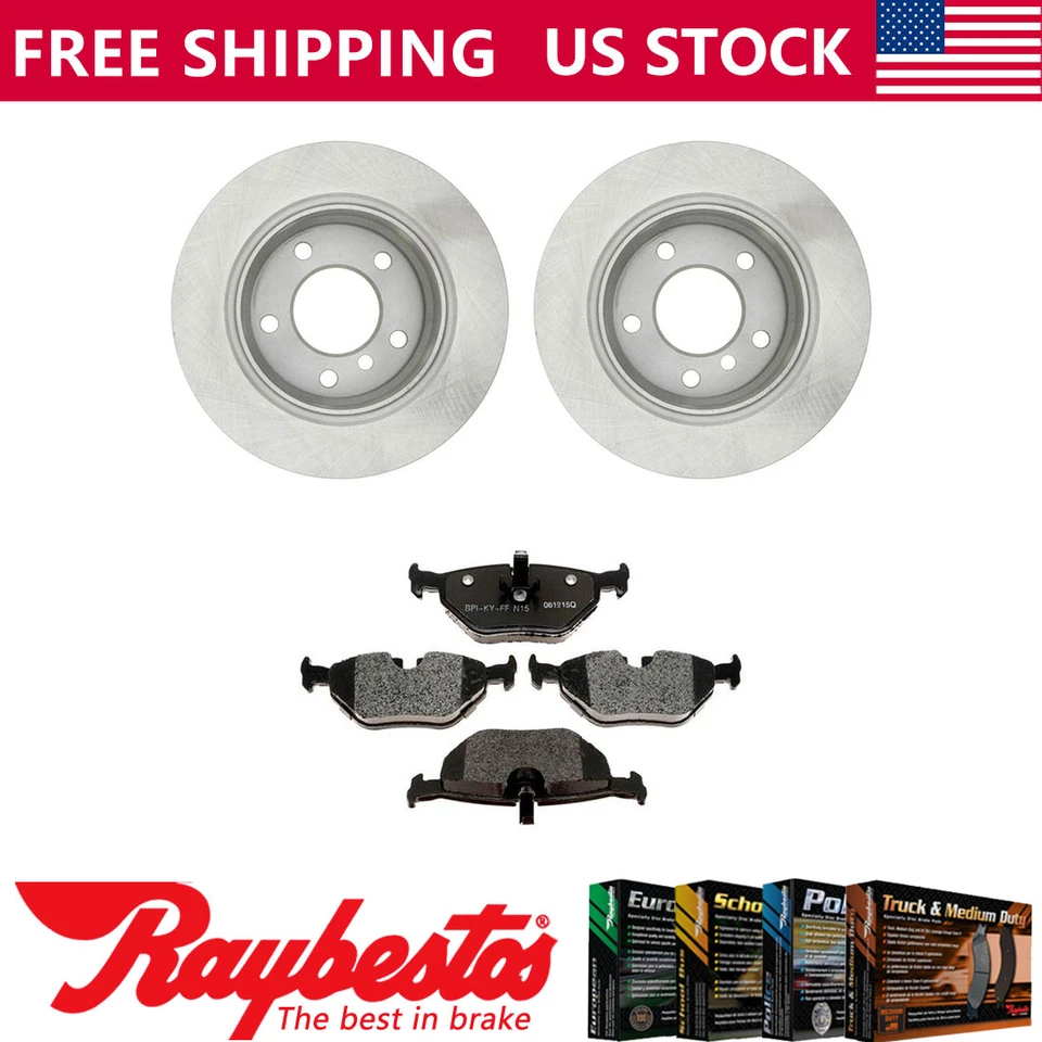 Rotores de freio traseiros + pastilhas de freio metálicas e ferragens para 1998 BMW 323i - Raybestos - Imagem 1 de 4