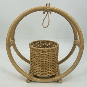 Fioriera vintage da appendere in tessuto boho rattan vimini bambù decorazione vintage - Foto 1 di 4