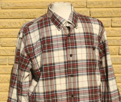 Camisa masculina Orvis tamanho XXL marrom azul ouro velho branco xadrez L/S casual botão para baixo  - Imagem 1 de 4