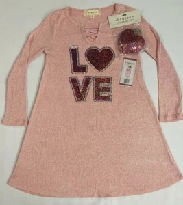 NWT Girls Blush BTWEEN Ribbed Knit Sweater Love Dress 14/16 - Picture 1 of 1