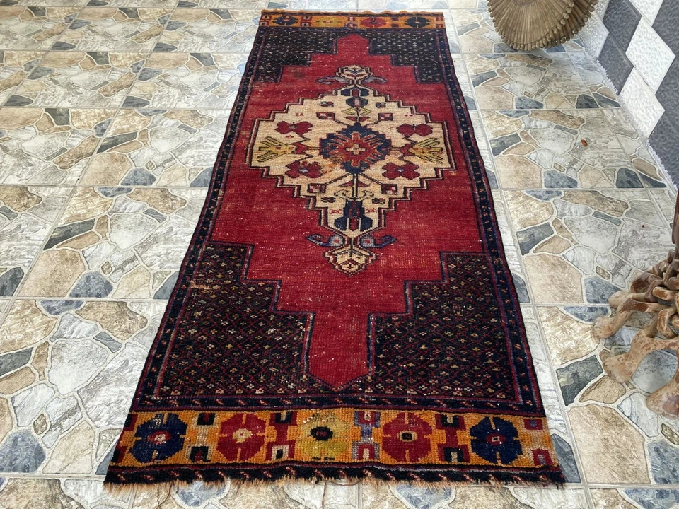 Vintage Turkish Anatolian Rug | 3 x 7.15 ft | Farmhouse Hand-Knotted Wool Carpet - Image 1 of 4