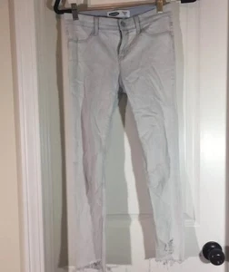 Old Navy Girls Slim Pants Size 14 Blue Ballerina Jeggings Crop Ripped Cotton  - Picture 1 of 7