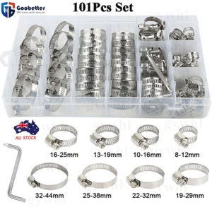 101Pcs Assorted Stainless Steel Hose Clamp Kit With No Driver Jubilee Clips Set - Picture 1 of 8