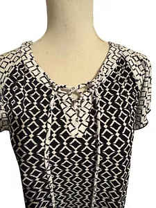 NWT SPRING/SUMMER BLACK/WHITE PRINT TOP CRISS-CROSS TIE XLARGE - Picture 1 of 8