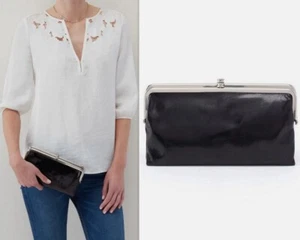 HOBO International Schwarz Leder Doppelrahmen LAUREN Clutch Geldbörse Portemonnaie Tasche - Bild 1 von 20