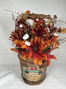 Fall Decor - Pumpkin Patty’s Wooden Bucket Filled Artificial Floral Display - Picture 1 of 21