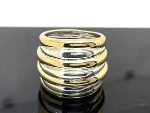 Anillo Banda Ancha Oro Amarillo 18k Plata Esterlina Italia Cóctel Para Mujer Talla 6 - Imagen 1 de 13