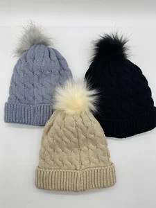 Kids Unisex PomPom Beanie Kid Winter Hats Soft Cozy Black Cream Grey Your Choice - Picture 1 of 3