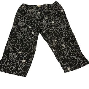 Talbots Embroidered Crop Women Stretch Pants Size 18W Black Cotton - Picture 1 of 10