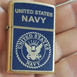 2005 Zippo CIGARETTE Lighter Unites States Navy Blue USN Gold Plate Brass USA - Picture 1 of 11