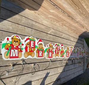 Vintage Large 14 ft Merry Christmas Bears Santa Decorations Outdoor Yard Sign - Picture 1 of 11