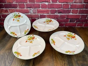 Rare VTG - 4 EDWIN M. KNOWLES CHINA Vitreous DIVIDED DINNER PLATES Flower 27-3-7 - Picture 1 of 14