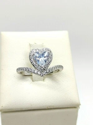 Anello donna solitario cuore in Argento 925 rodiato con zirconi bianco brillante - Immagine 1 di 4