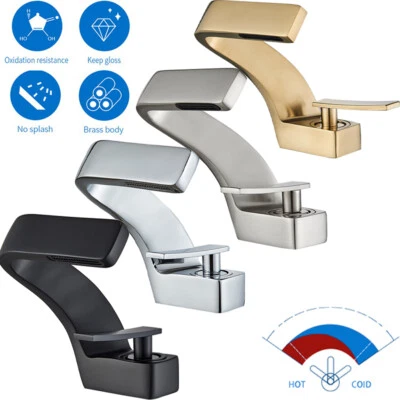 Waschtischarmatur Mischbatterie Wasserhahn Bad Waschbecken Wasserfall Badarmatur - Bild 1 von 4