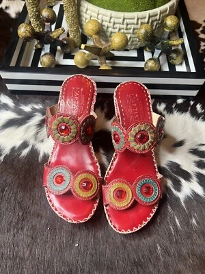 Spring Step Red Multi Floral Slide Mule 2.75" Heel Sandals Womens Sz 37  Boho - Image 1 of 4