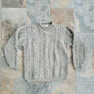 Vtg Bonner Of Ireland Sweater Men's Size L-XL Gray Chunky Cable Pure New Wool - Picture 1 of 9