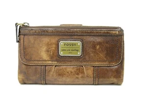 FOSSIL Long Live Vintage 1954 Brown Leather Wallet Clutch - Picture 1 of 9