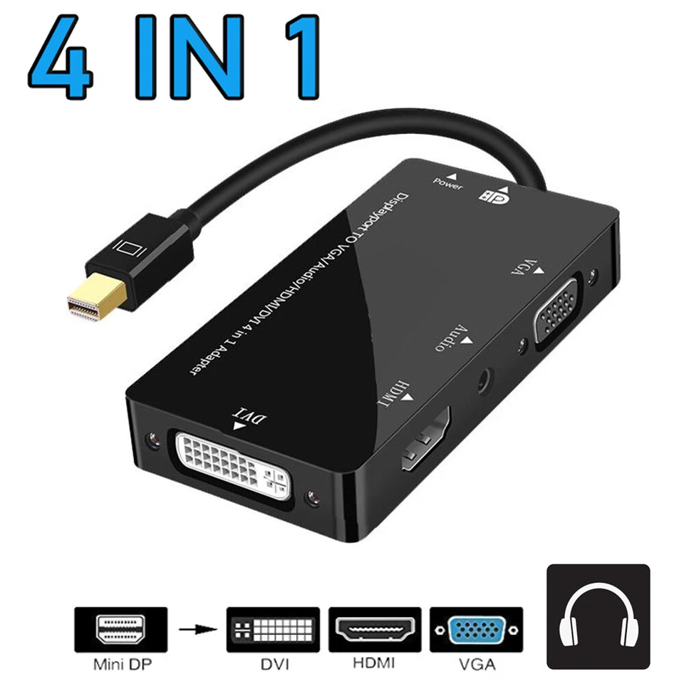 4 in1 Thunderbolt 2 Mini DisplayPort DP auf HDMI VGA DVI Audio Mac Adapter Kabel - Bild 1 von 4