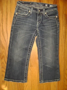 Miss Me Girls Jeans sz 12 JPK5088-2CC CUFF CAPRI Denim Blue Butterfly Rhinestone - Picture 1 of 6
