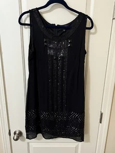 NWOT ADRIANNA PAPELL EVENING BEADED BLACK SHEATH DRESS 12 - Picture 1 of 3