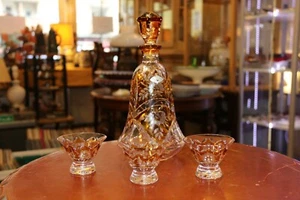 Wunderschöne edle Josephinenhütte Karaffe + 3 Kristallgläser im Art Déco Stil - Bild 1 von 11
