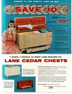 1956 Lane Cedar Hope Chest on sale Pretty girl holding money Vintage Print Ad - Picture 1 of 1