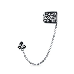 Boho Celtic Cartilage Ear Cuff Chain Stud Earrings 925 Sterling Silver - Picture 1 of 4