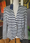 M&S Black & White Striped Stretch Cotton Lined Nautical Style Jacket Size 20 NEW