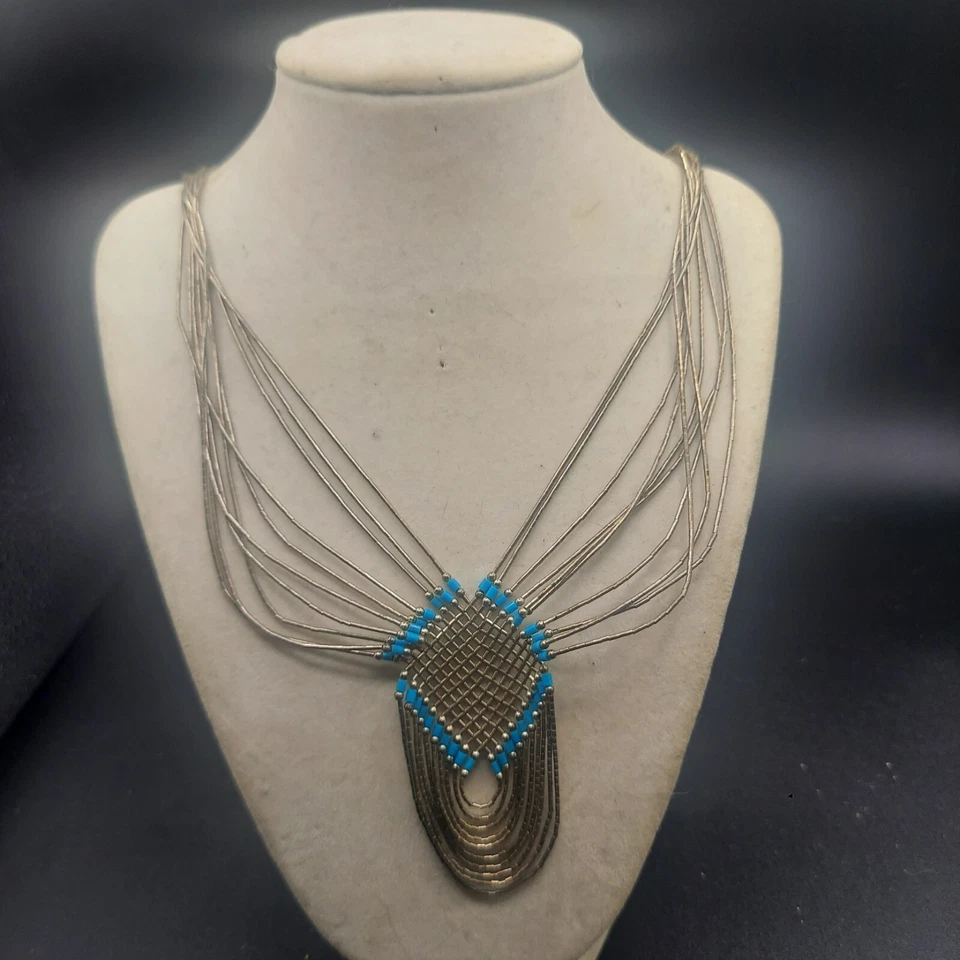 22英寸纯银项链带绿松石口音。  复古日出标记 — 第 1/4 张图片