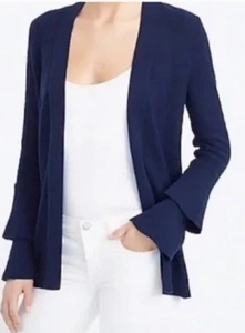 NUEVO CON ETIQUETAS J. Cárdigan Crew Factory con mangas con volantes en capas azul marino talla mediana mezcla de algodón - Imagen 1 de 12