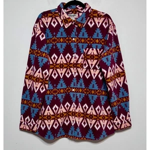 Wrangler Western Aztec Fleece Button Shacket Large Oversized Coastal Cowgirl - Picture 1 of 5