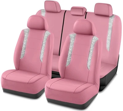 PIC AUTO Car Seat Cover, Sparkly Crystal Bling Glitter with Pink Leather, Ful... - Image 1 of 4