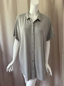 Eileen Fisher graues Kurzarm Hemd mit Knopfleiste Oberteil Gr. XL - Bild 1 von 5