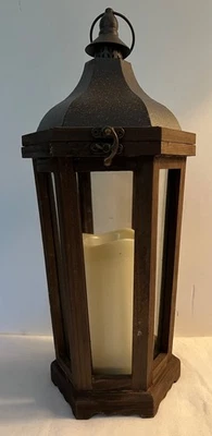 Madera Metal LED 3 Batería AAA Candelabro Linterna Iluminación Interior 17"x 8" Foto 1 de 4