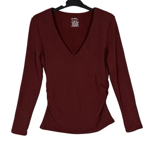 OGL V-Neck L Burgundy Brami Ruched Sides Support Slvs Top Shirt Stretch NO PADS - Picture 1 of 9