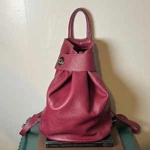 NWOT Vera Pelle Italian Pebble Soft Leather Burgundy Women’s Carryall Backpack - Picture 1 of 16