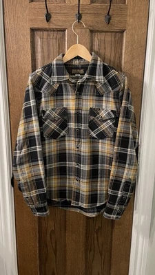 IHSH-303-YEL - Camisa occidental de franela ultra pesada - Crazy Check - Amarilla, pequeña Foto 1 de 4