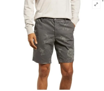 AG Adriano Goldschmied Wanderer Floral Flat Front Shorts - Botanical Flower Grey - Image 1 of 4