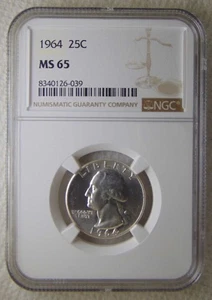 1964 Washington Silver Quarter Dollars 25C, NGC MS65, SWEET COIN!!! - Picture 1 of 5