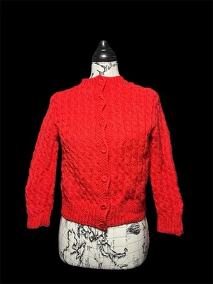 Vintage Cardigan 60s Small Red  Women's Hand Knit Made In Japan , USA Yarn - Image 1 of 4