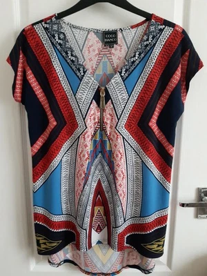 Coco Bianco Ladies Multicoloured Geometric Pattern Short Sleeve Tunic Top Size M - Image 1 of 4