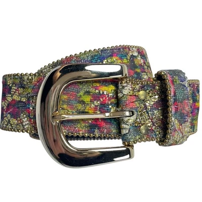 Elite USA Embellished Colorful High Waist Belt Gold Buckle Western Sz S Dopamine - Image 1 of 4