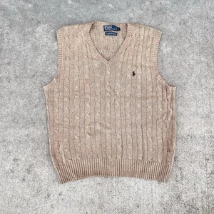 Polo Ralph Lauren Cable Knit Sweater Vest 100% Tussah Silk Large 22x26 - Picture 1 of 7