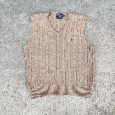 Polo Ralph Lauren Cable Knit Sweater Vest 100% Tussah Silk Large 22x26 - Image 1 of 4