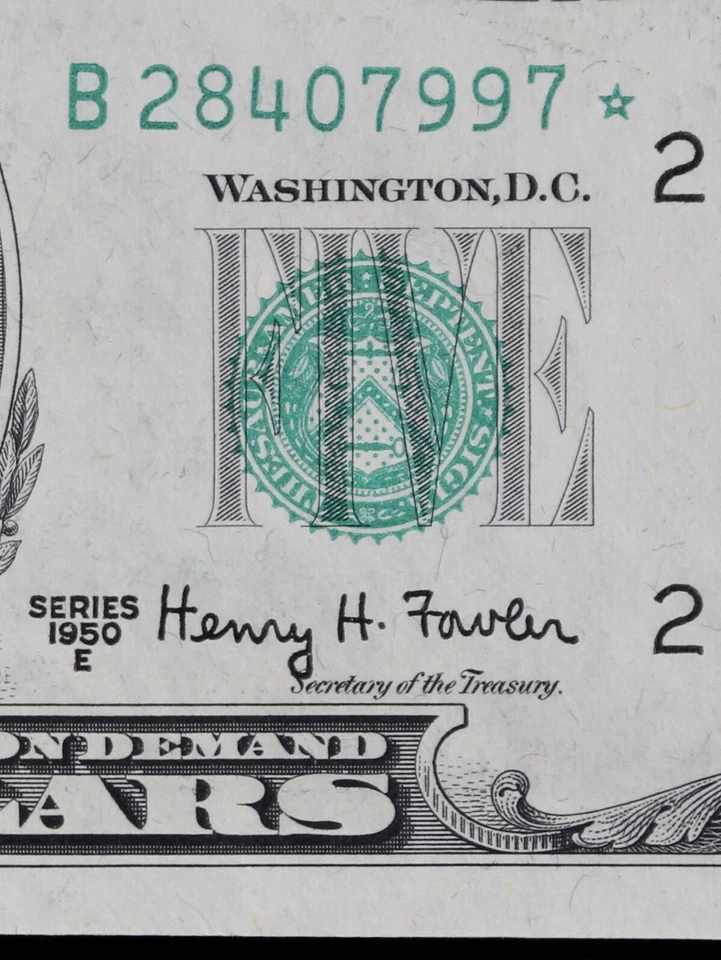 $5 1950E CU Star Federal Reserve Note B28407997* series E, five dollar, New York - Image 1 of 4