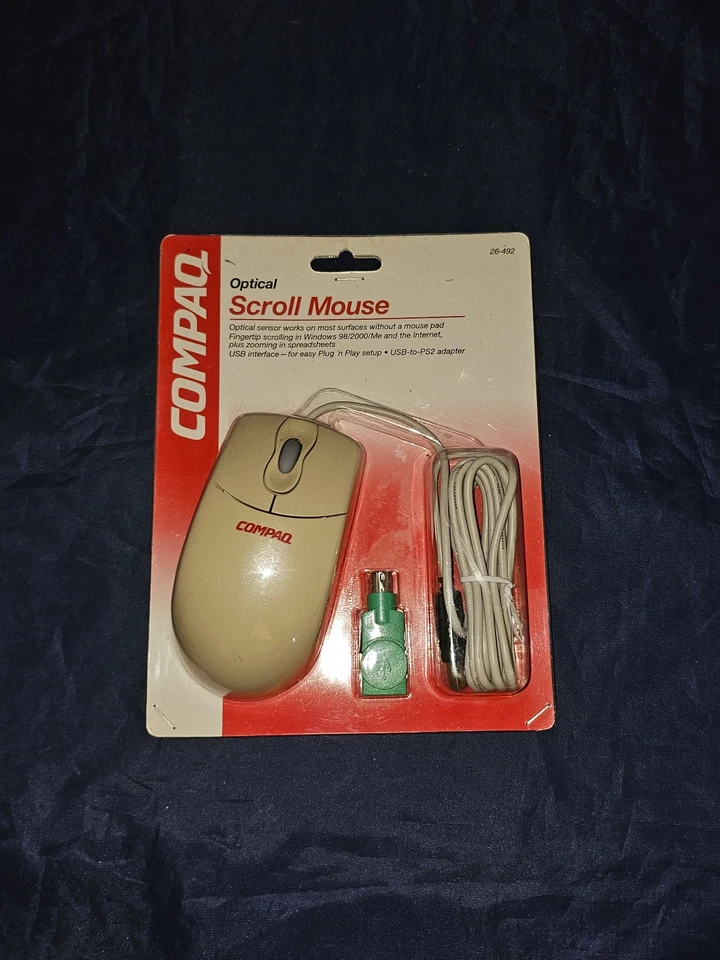 NEW Sealed Compaq optical scroll Mouse with USB to PS2 adapter connector - Image 1 of 4