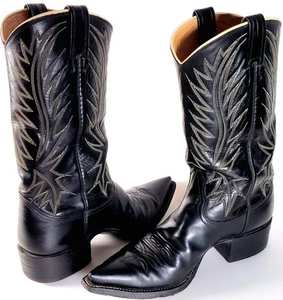 Botas de Vaquero Nocona Para Hombre 8.5 D Cuero Negro Punta EE. UU. De Colección Western - Imagen 1 de 15