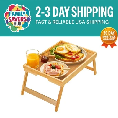 Portable Bamboo Bed Tray with Smooth Finish - Spill-proof and Space-Saving - Image 1 of 4