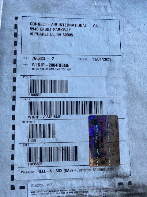 W161P-2084RIBME, 16AWG - 2 conductores blindados por Connect Air. Rollo 1000’ (NUEVO) Foto 1 de 1